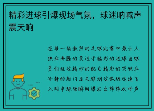 精彩进球引爆现场气氛，球迷呐喊声震天响
