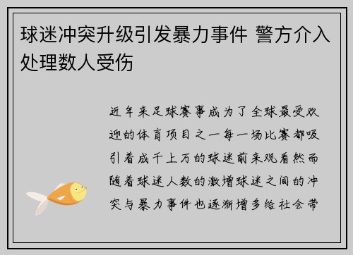 球迷冲突升级引发暴力事件 警方介入处理数人受伤
